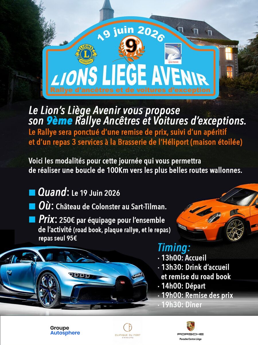 Affiche du 9e Rallye Lions Liege Avenir, 19 juin 2026